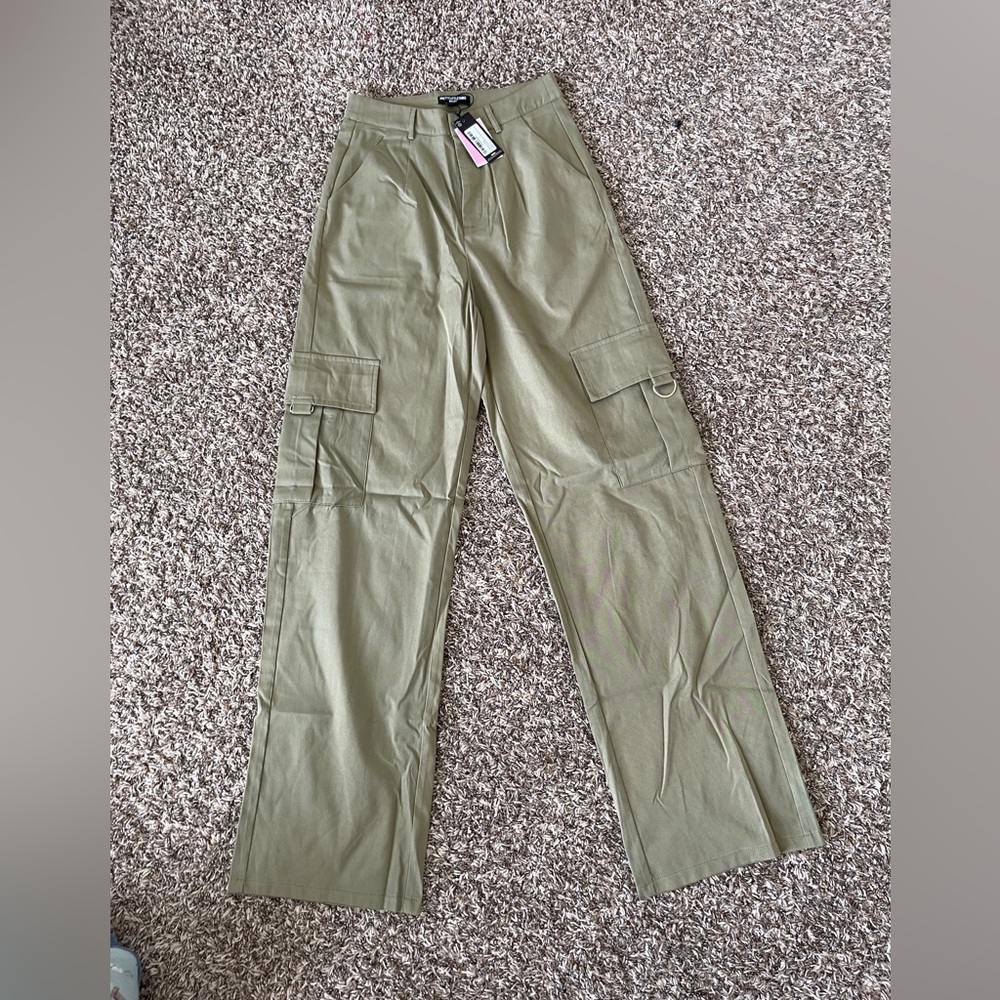 Sold! PRETTYLITTLETHING Shape Khaki Buckle Cargo Wide Leg Size 6